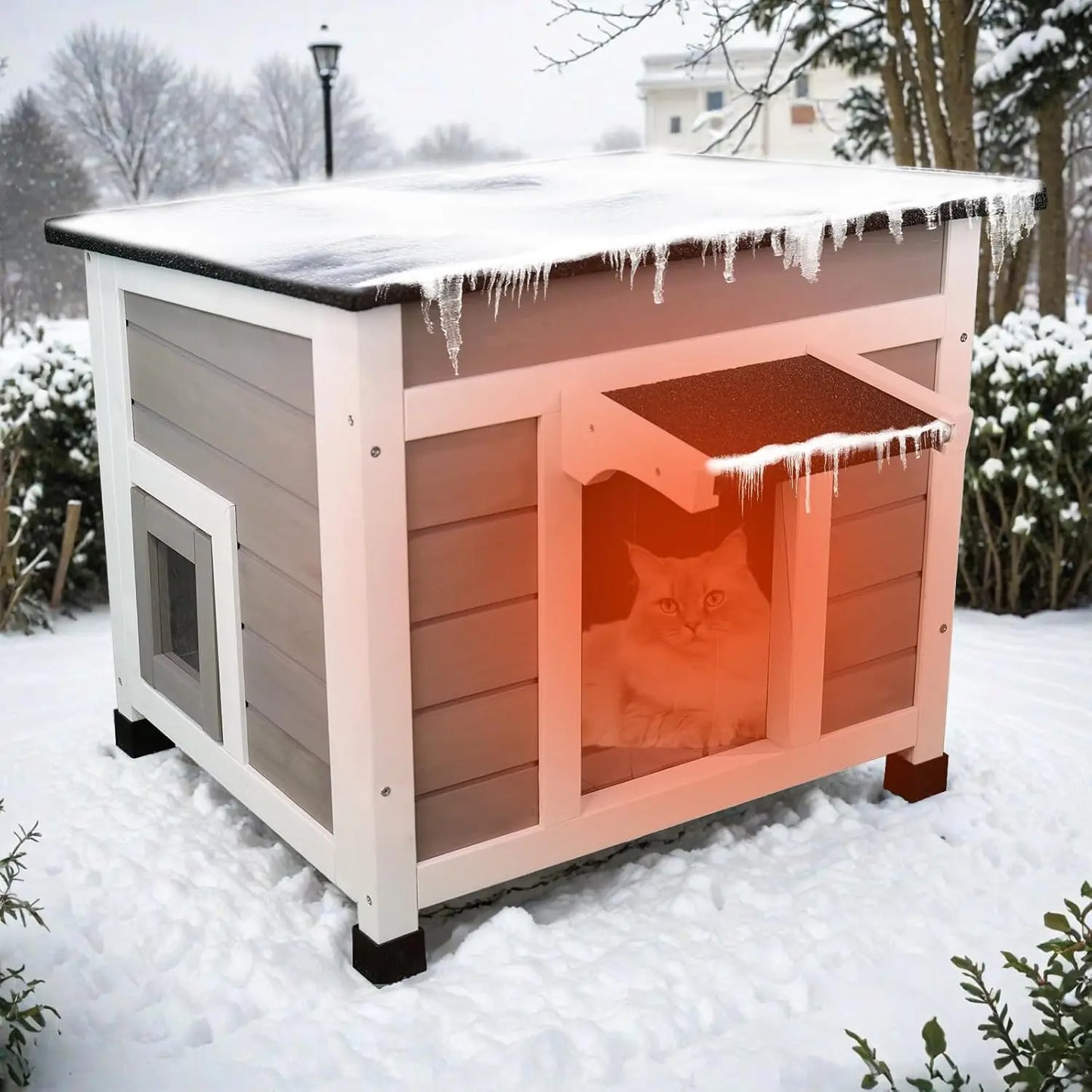 Insulated Cat House Weatherproof Outdoor Indoor Shelter For Feral Cats
