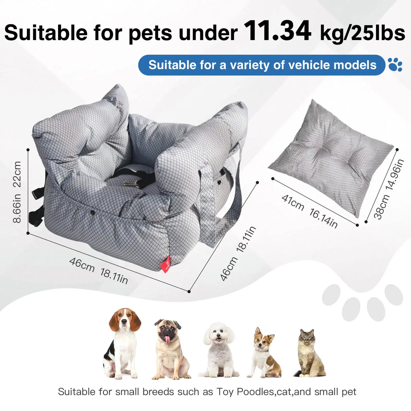 2 In 1 Dog Car Seat Carrier Bag Detachable Handles