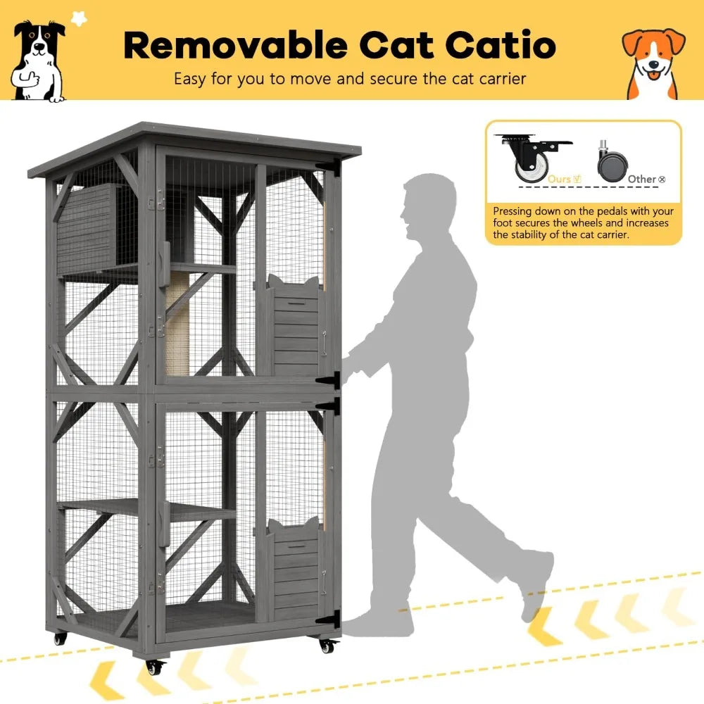 Closure Outdoor Catio Cat Enclosure With Waterproof Roof And Beech Wood