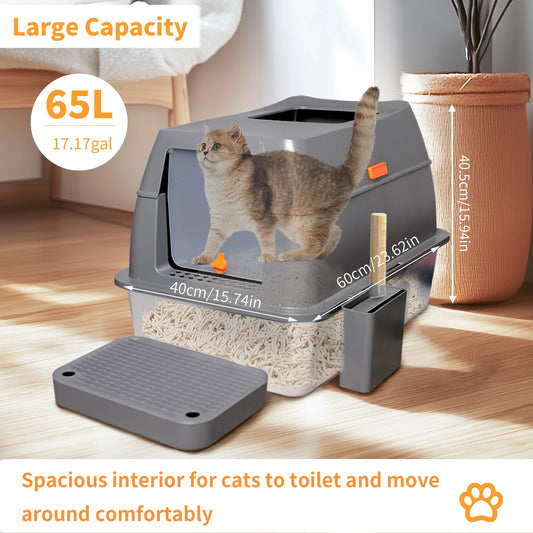 Large Enclosed Cat Litter Box With Lid High Sides Scoop