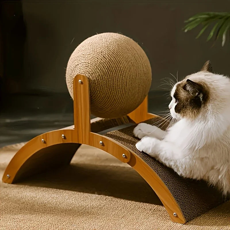 NONECN 2 In 1 PremiumSolidWood Cat Scratcher Ball Toy