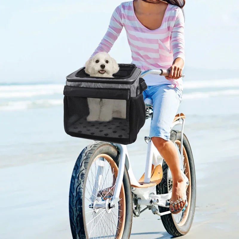 FULED Dog Bike Basket Carrier Backpack With Four Open Doors