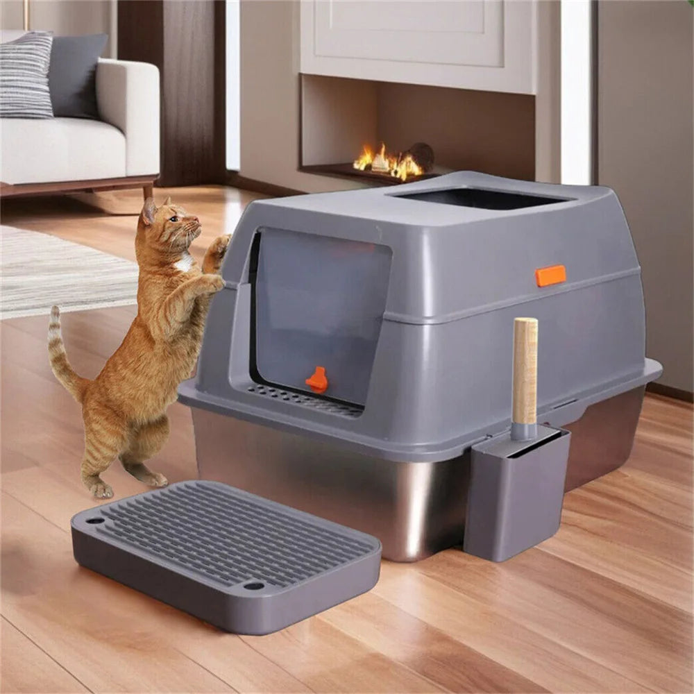 Feature Stainless Steel Cat Litter Tray With Lid High Wall