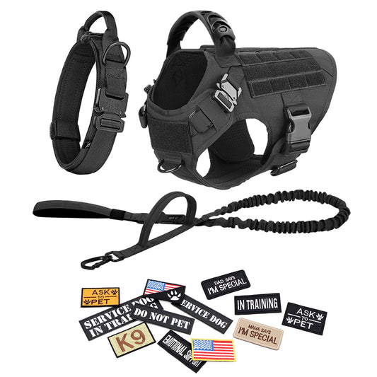 PETRAVELCN Dog Tactical Harness Leash Vest Set Patches For Training Walking
