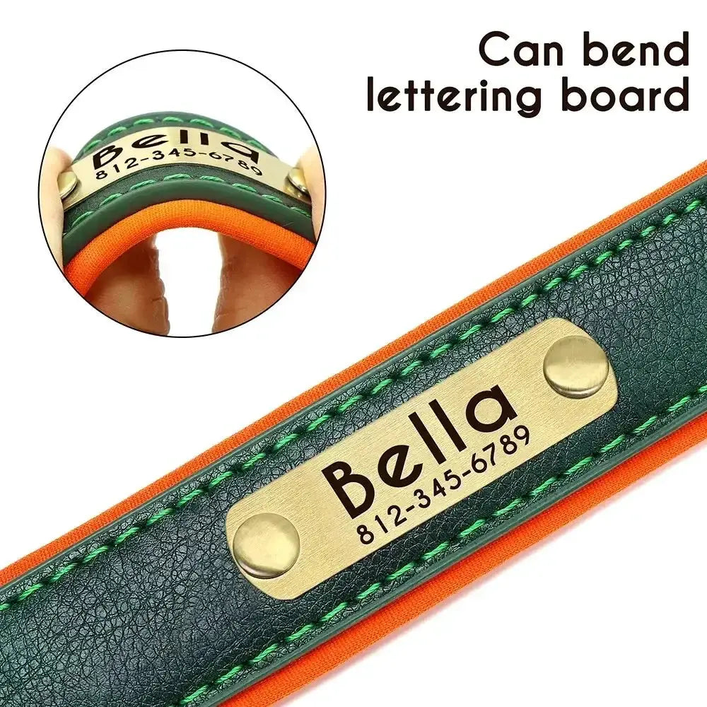 Personalized Customized Leather ID Nameplate Dog Collar Soft Padded Dogs Collars Free Engraving Name for Small Medium Large Dogs by Furtastic Pet Essentials
