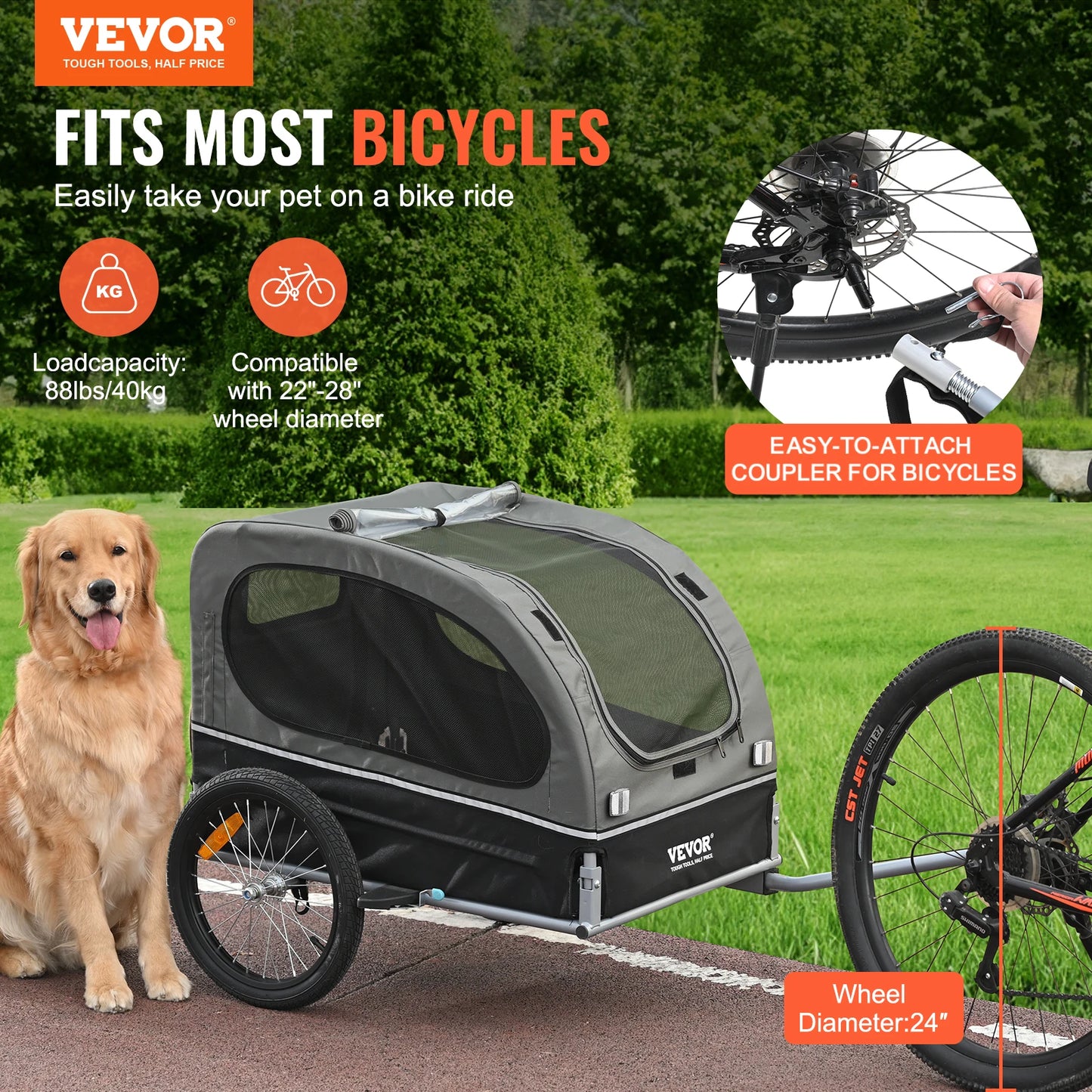 SucceBuy Dog Bike Trailer Carrier With Wheels Reflectors Flag