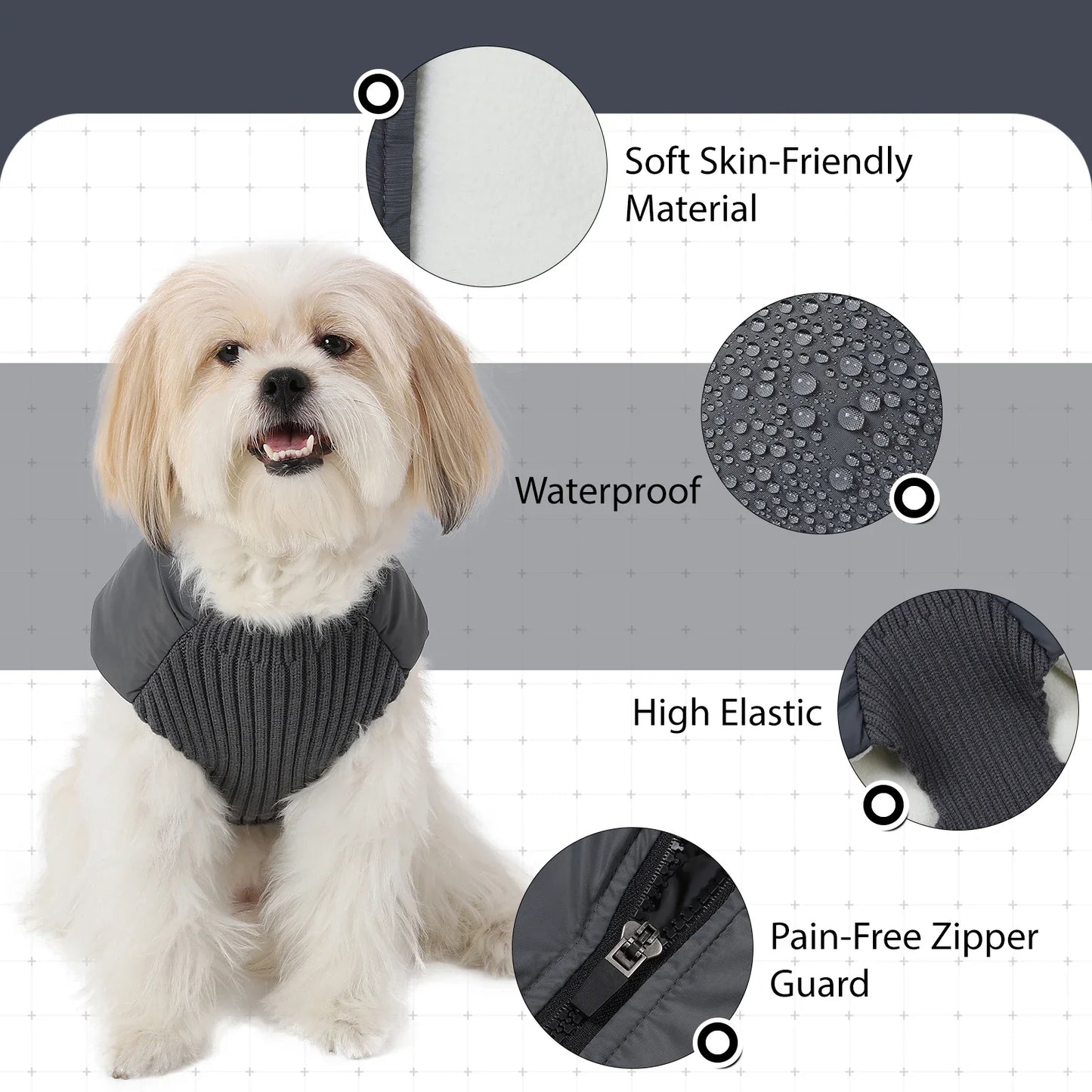 NONECN Dog Winter Coat With Zipper Windproof For Pets Durable