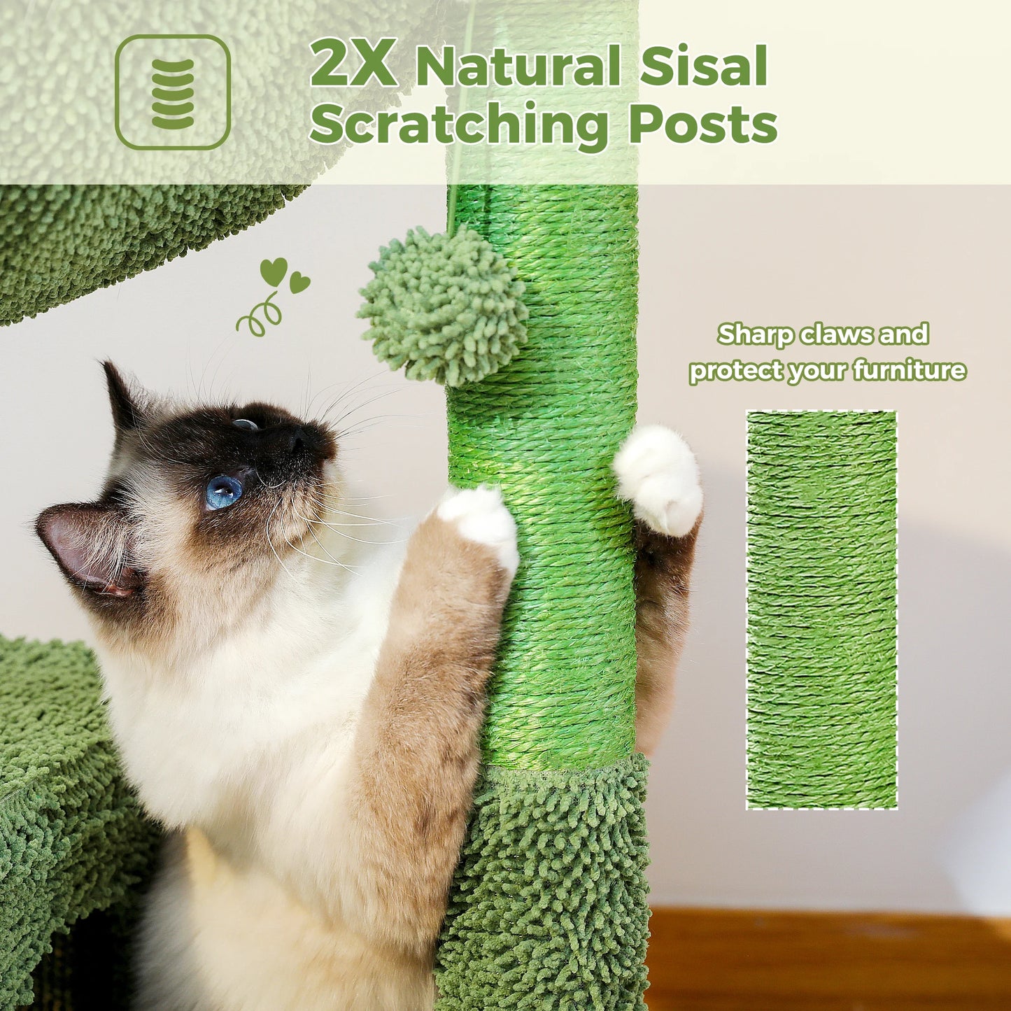 PEQULTICN Cactus Cat Tree With Condo Hammock And Indoor Scratching Post