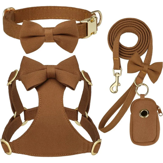 Adjustable Dog Harness Set With Three Detachable Bows And Leash