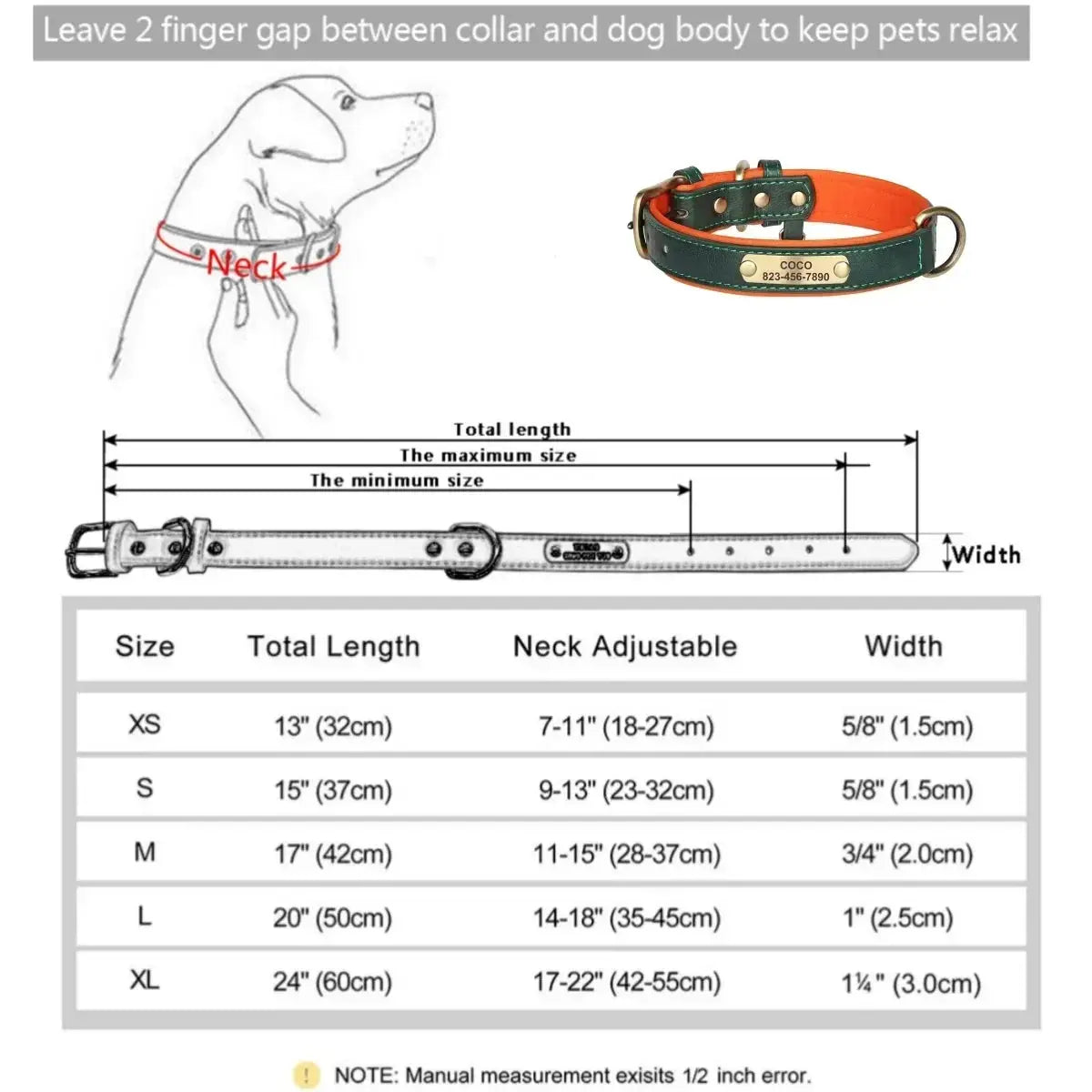 Personalized Customized Leather ID Nameplate Dog Collar Soft Padded Dogs Collars Free Engraving Name for Small Medium Large Dogs by Furtastic Pet Essentials