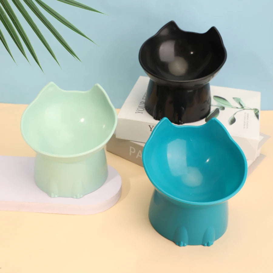 Elevated Cat Bowl Anti Tip Raised Feeding Dish With Tilted Edge Neck Protection