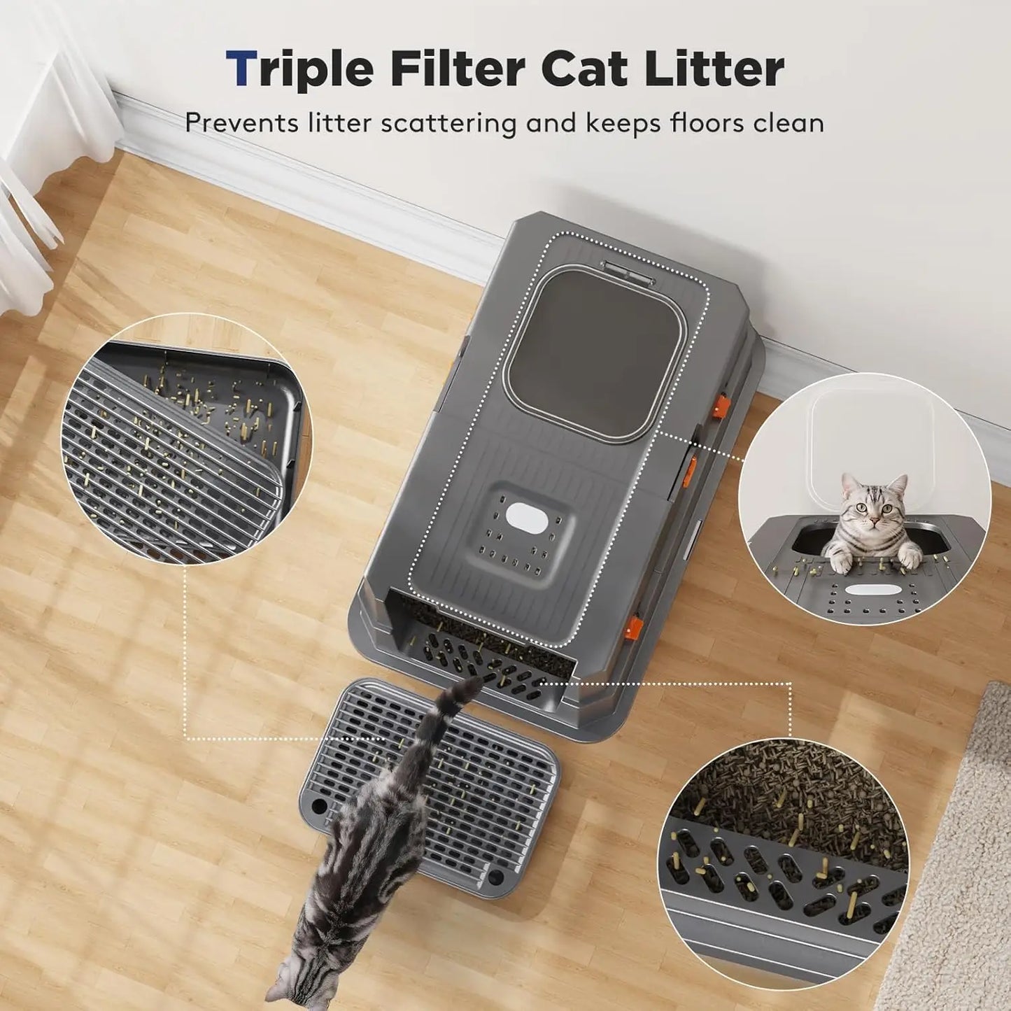 Enclosed Cat Litter Box With Flip Top Lid Dual Entry