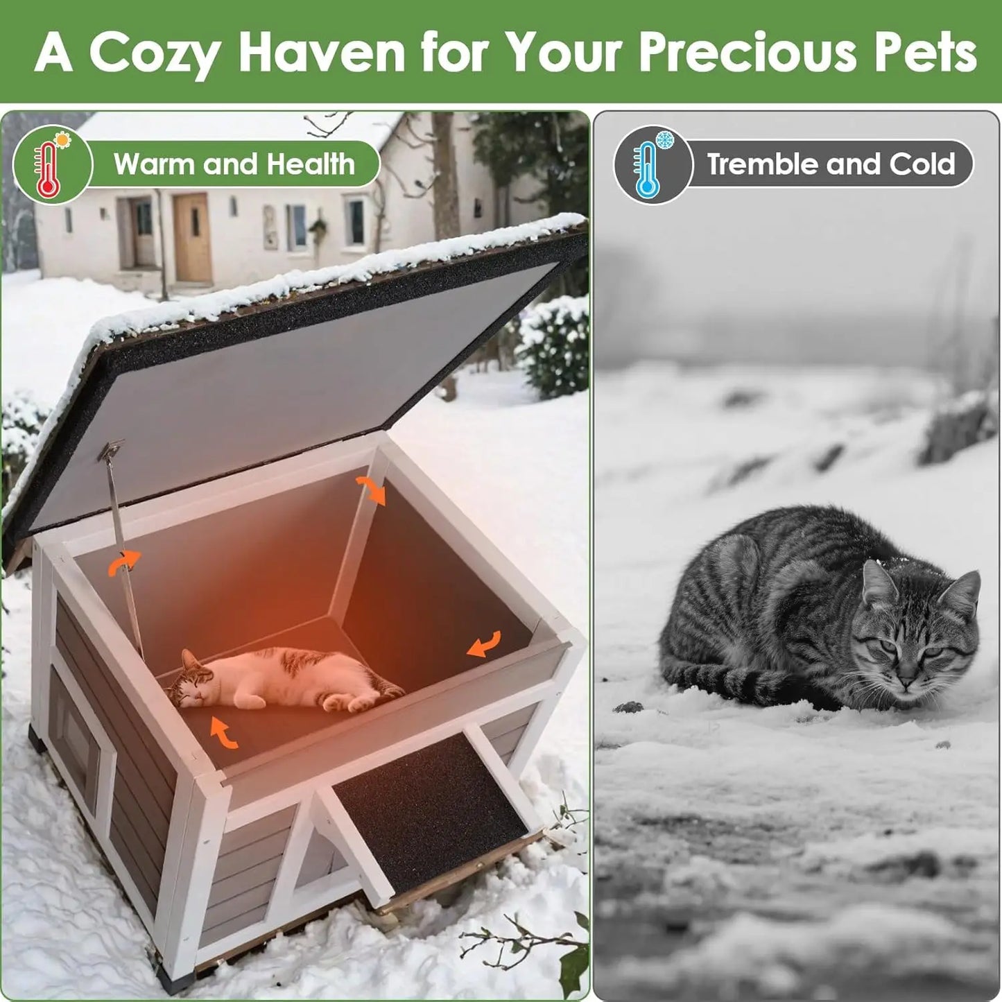 Insulated Cat House Weatherproof Outdoor Indoor Shelter For Feral Cats