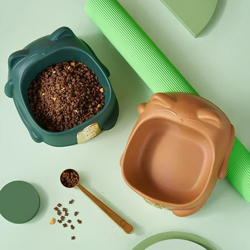 Hign-concerned Cartoon Lucky Cat Style Plastic Cat Bowl Feeder Non-slip