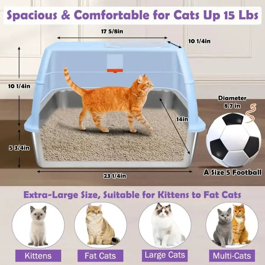 XL Stainless Steel Litter Box with Top Exit Design for EasyClean and Odor Control Fully Enclosed Structure with Activated Charc by Furtastic Pet Essentials