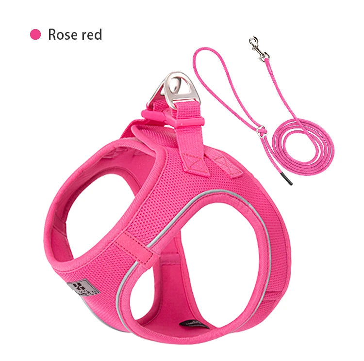 Dog Harness Leash Set Reflective Adjustable For Small Medium Dogs