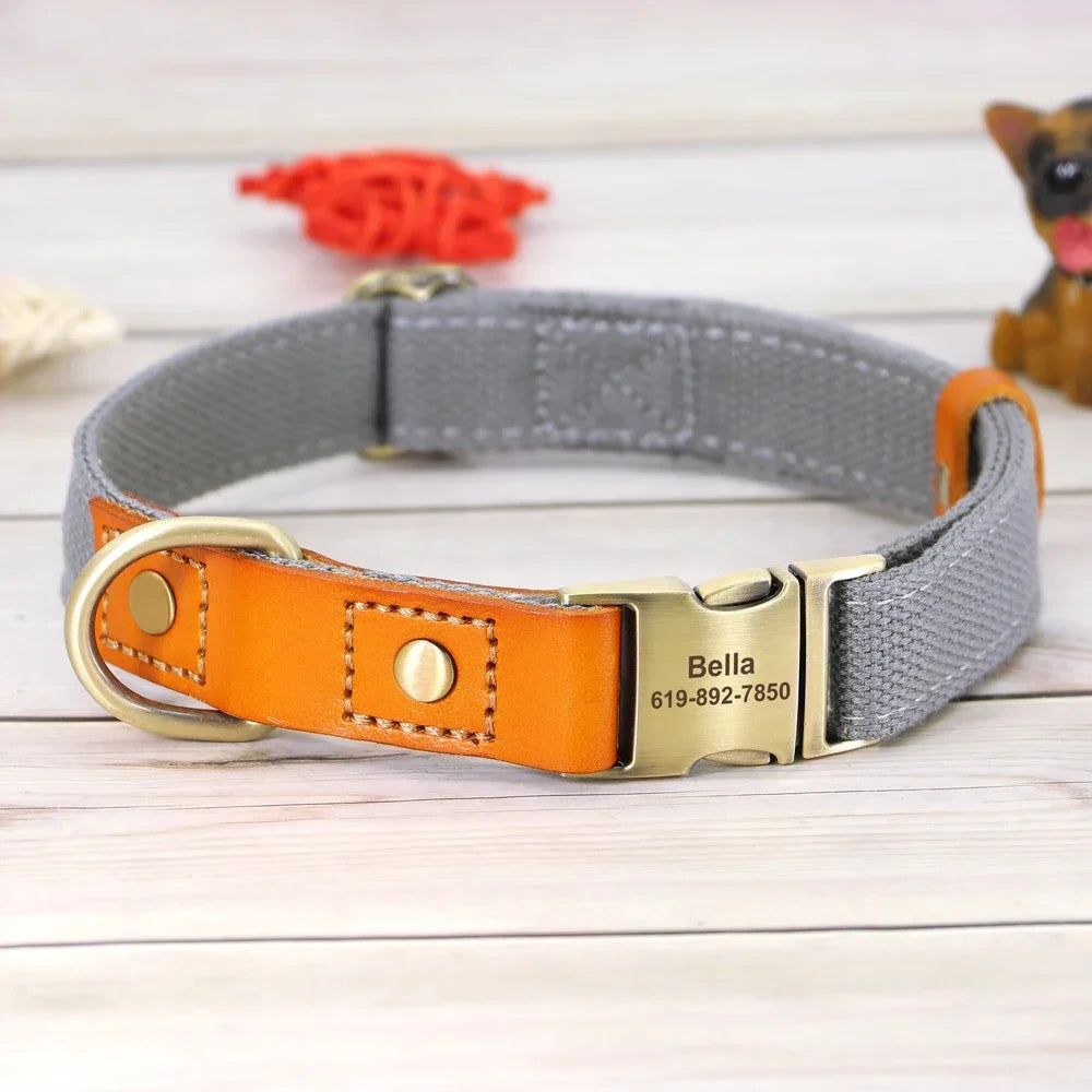 Nylon Custom Dog Collar Leash Set With Free Engraving