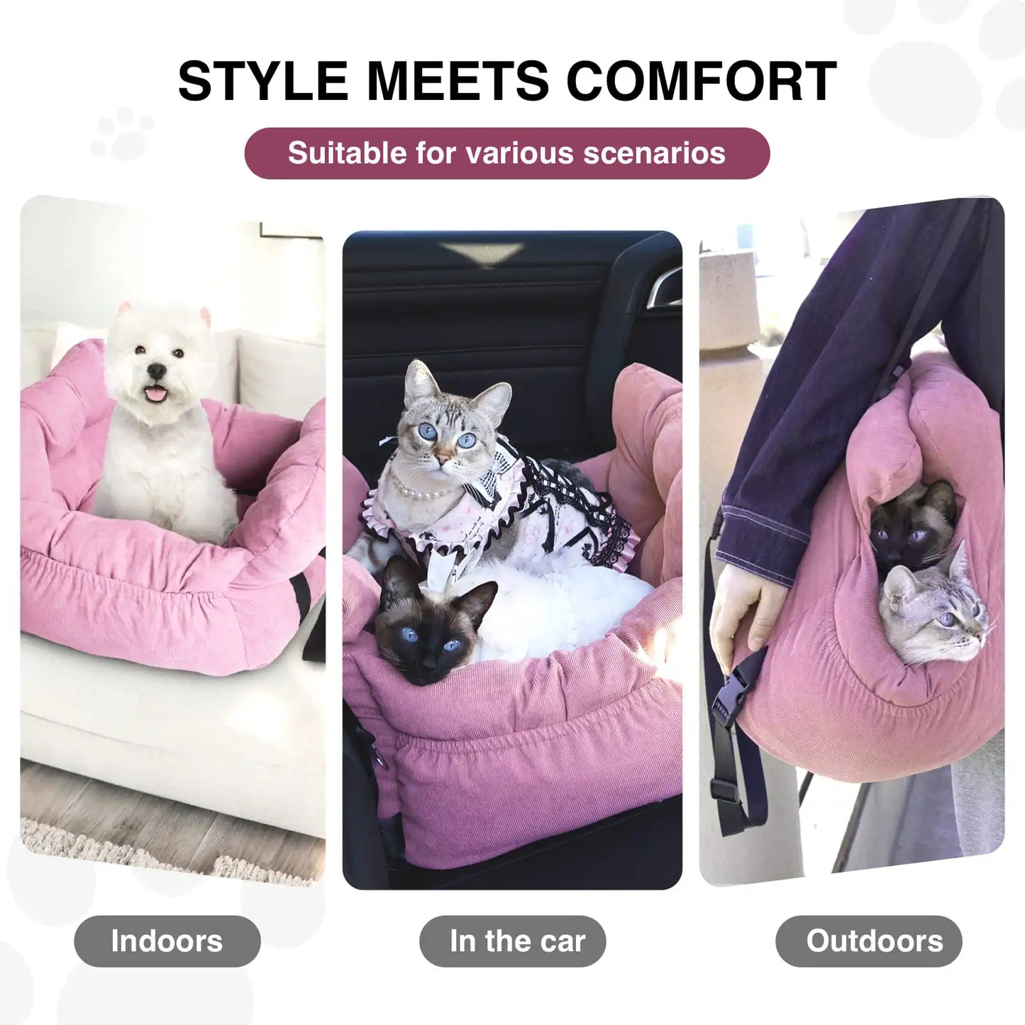 2 In 1 Dog Car Seat Carrier Bag Detachable Handles