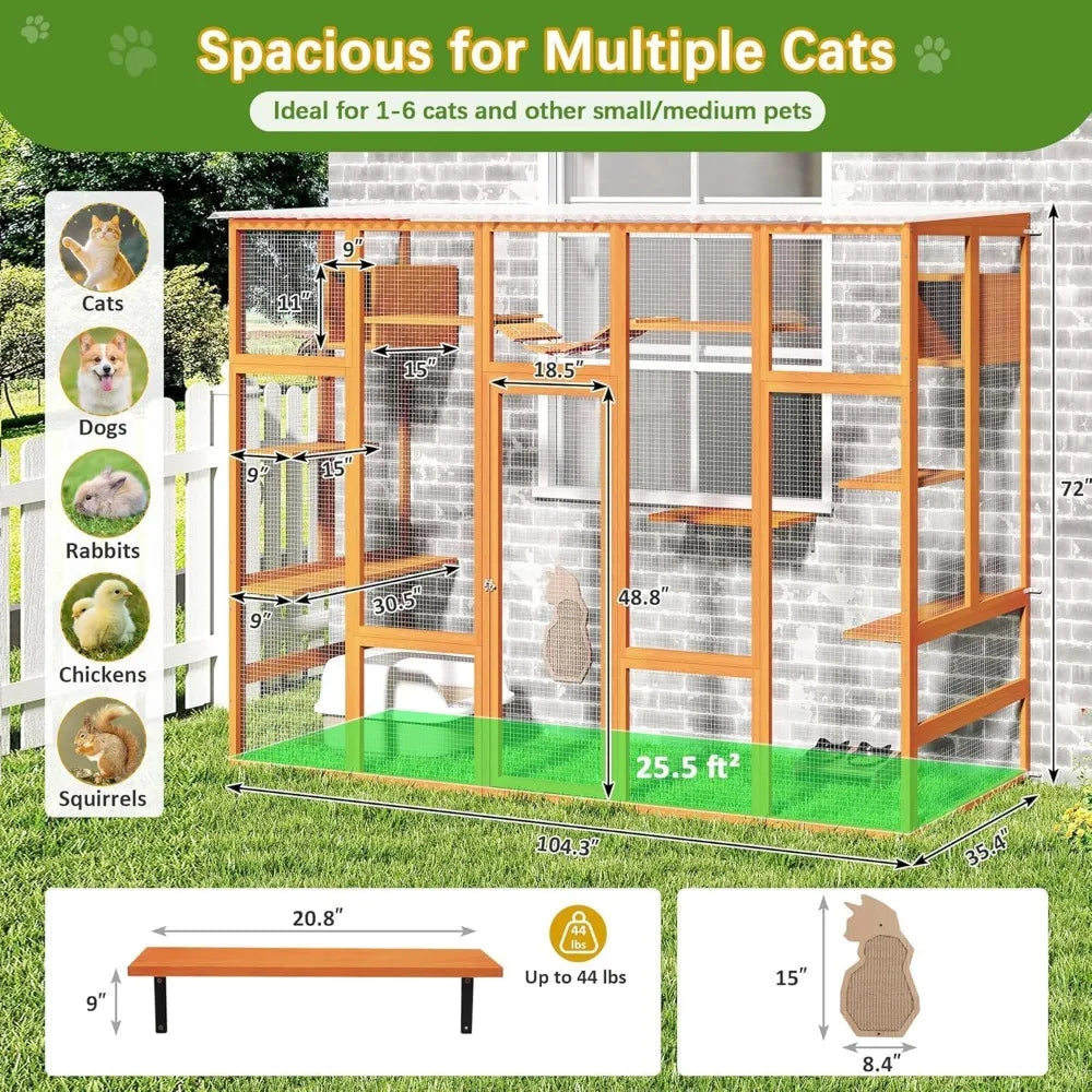 Closure Outdoor Wooden Cat Enclosure Window With Waterproof Roof