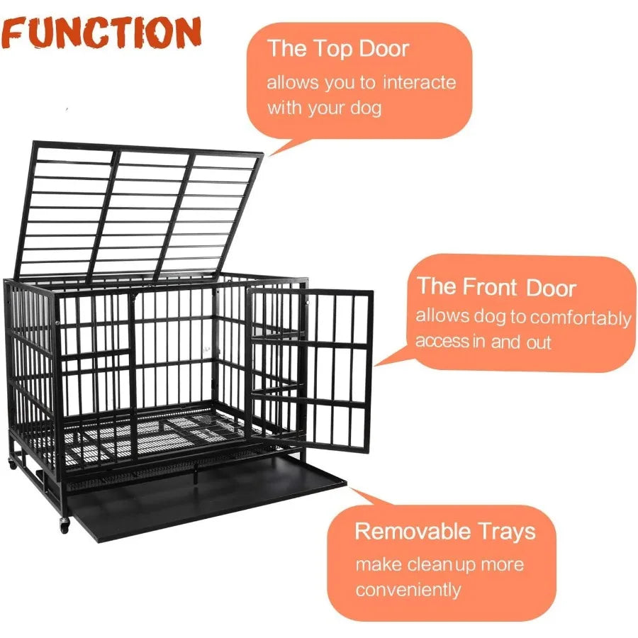 Indestructible Heavy Duty Dog Crate With Lockable Wheels