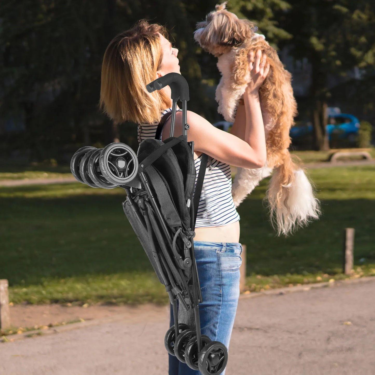 Wedyvko Pet Dog Stroller With Brakes And Storage Foldable