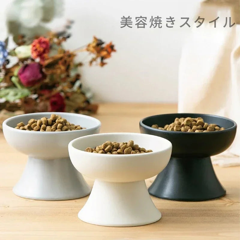 High Concerned Elevated Ceramic Cat Bowl For Flat Faced Cats