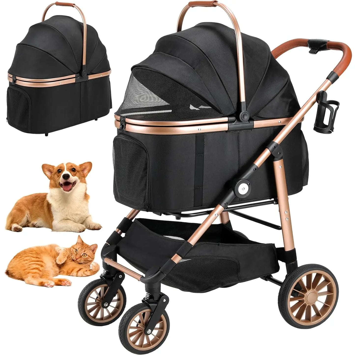 360 Degree High Wheel Cat Dog Stroller Foldable In One