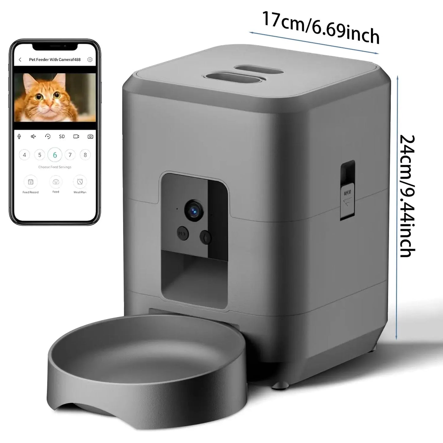 2L Automatic Pet Feeder Cat Smart Pet Feeder Wi-Fi & Camera Controlled feeder Dog & Cat Food Dispenser Remote App (No 5V 2A plug by Furtastic Pet Essentials