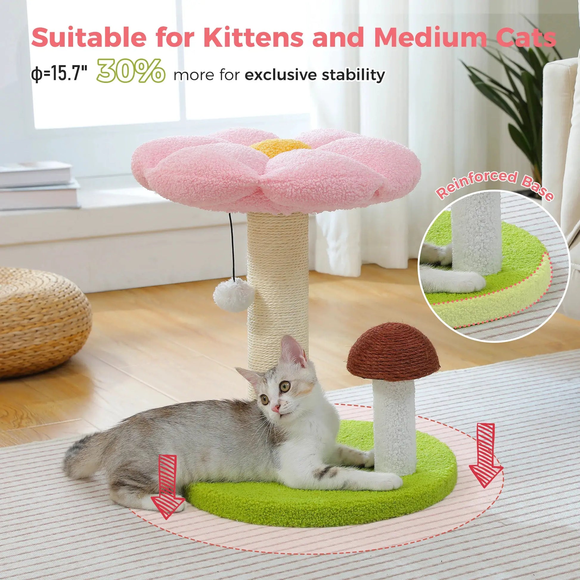 Small Cat Scratching Posts with Removable Flower Cat Bed Interactive Toy Ball Cute Mushroom Cat Scratcher for Indoor Cat Toys by Furtastic Pet Essentials