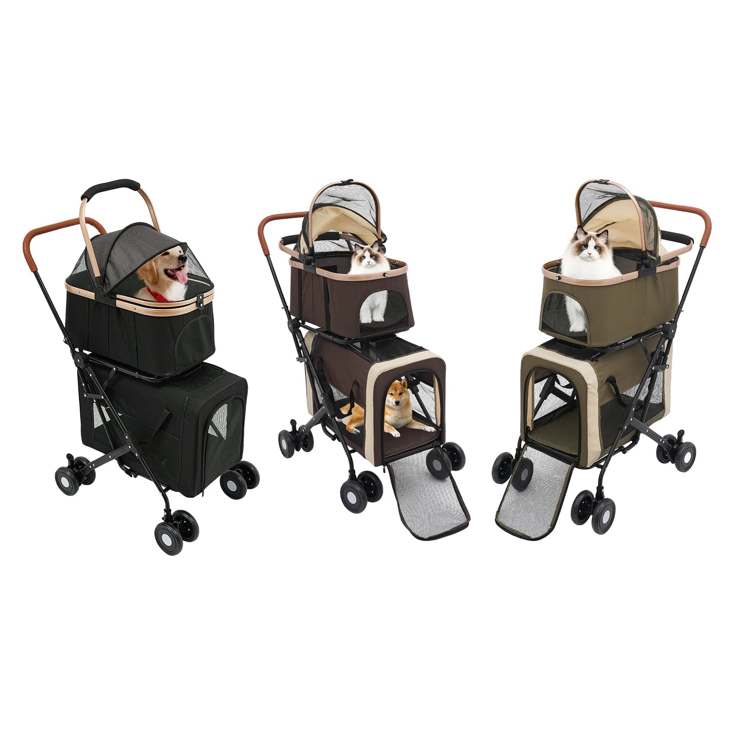 Breed Multifunctional Foldable Pet Stroller With 2 Carriers For Dogs