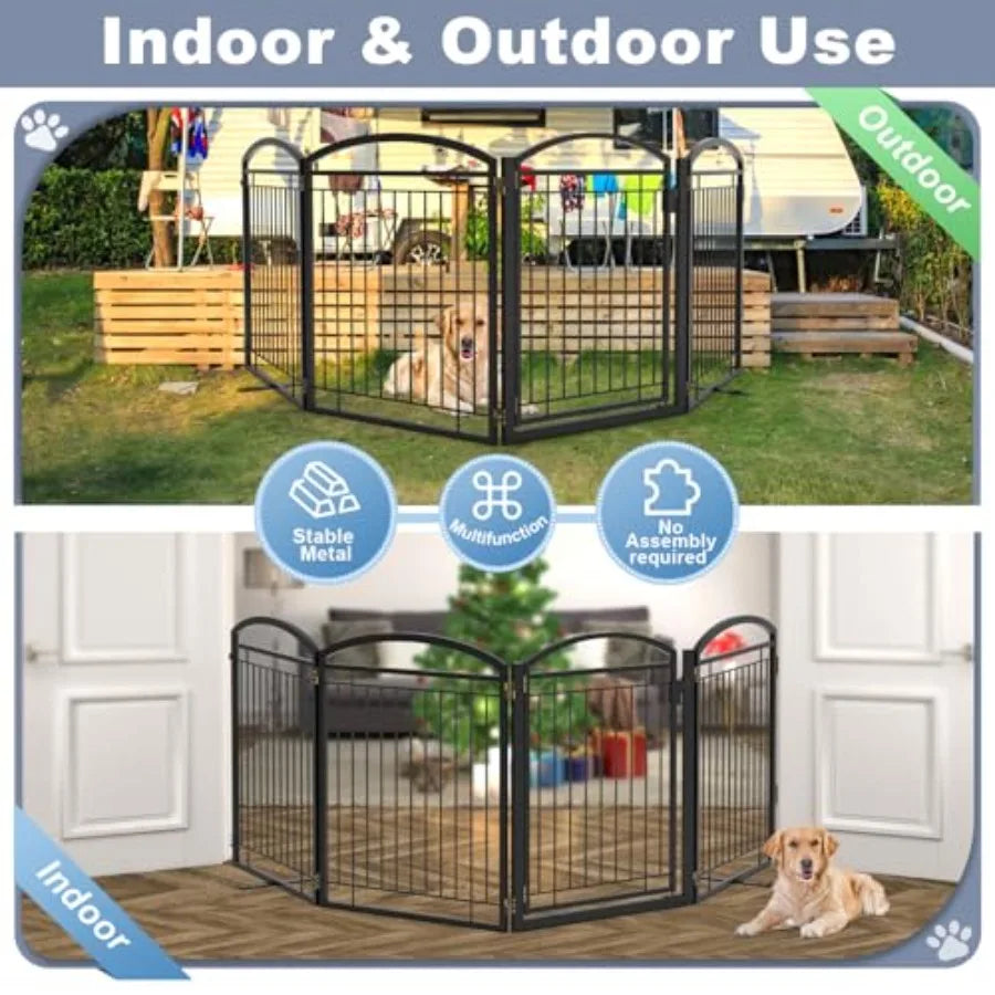 MDNGDog Full Metal Free Standing Dog Gate With Door