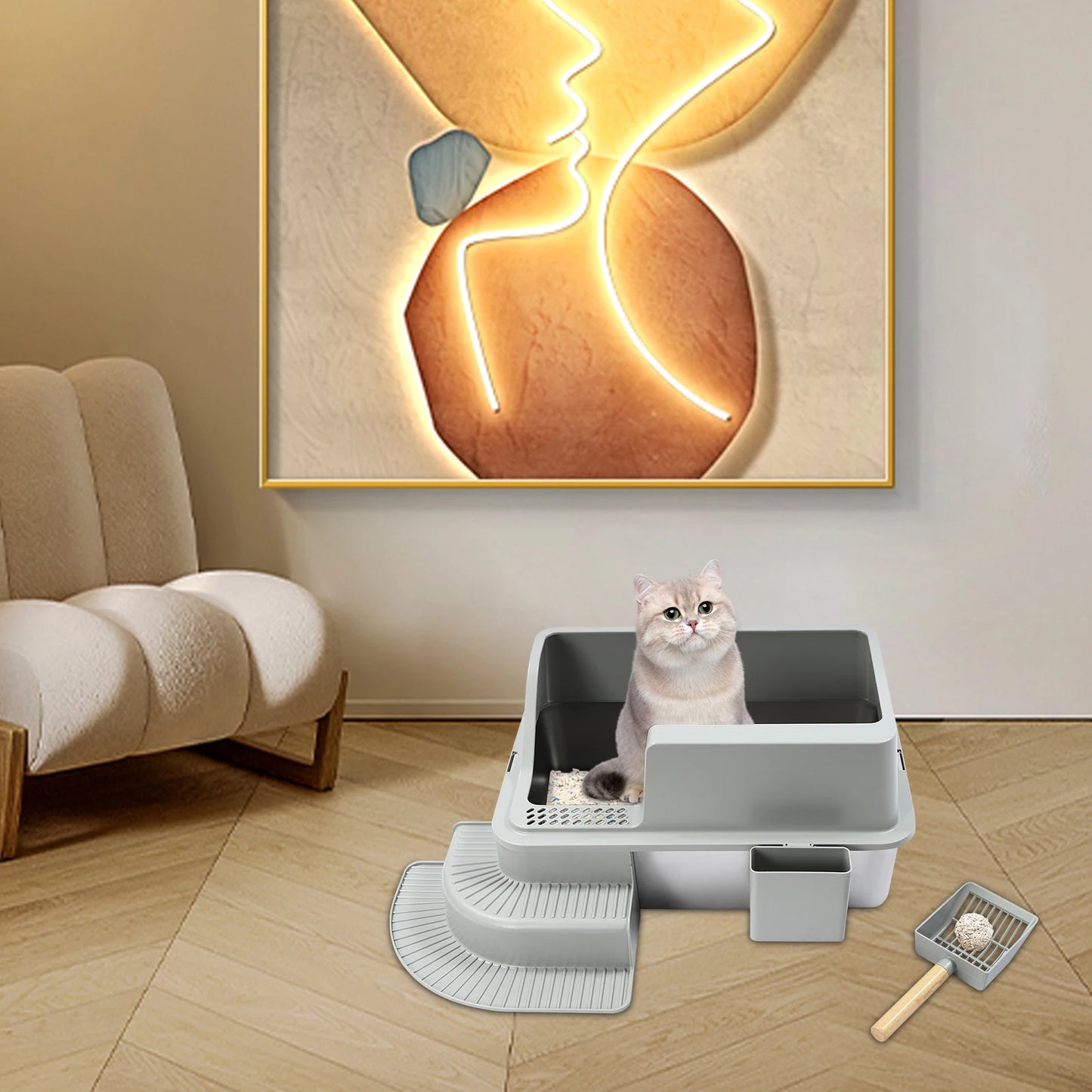 Stainless Steel Cat Litter Box With High Walls Easy Cleaning