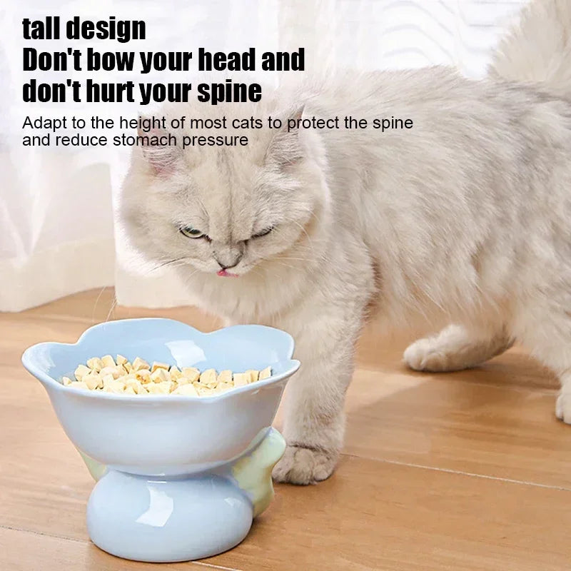 Raised Ceramic Flower Bowl For Cats And Dogs Non Slip