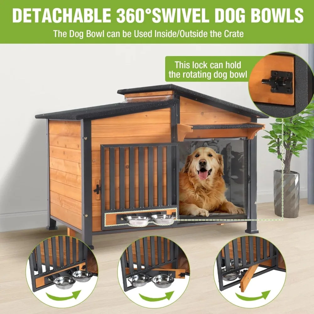 Outdoor Insulated Dog Kennel With Rotatable Metal Frame