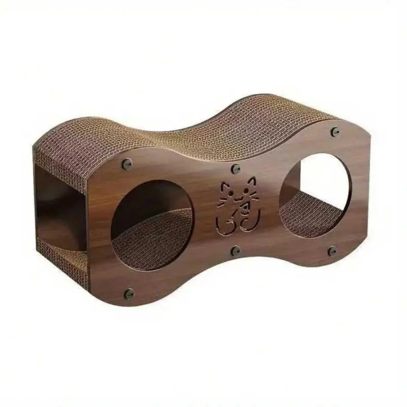 Sturdy Walnut Cat Scratching Post With Integrated Cat Bed
