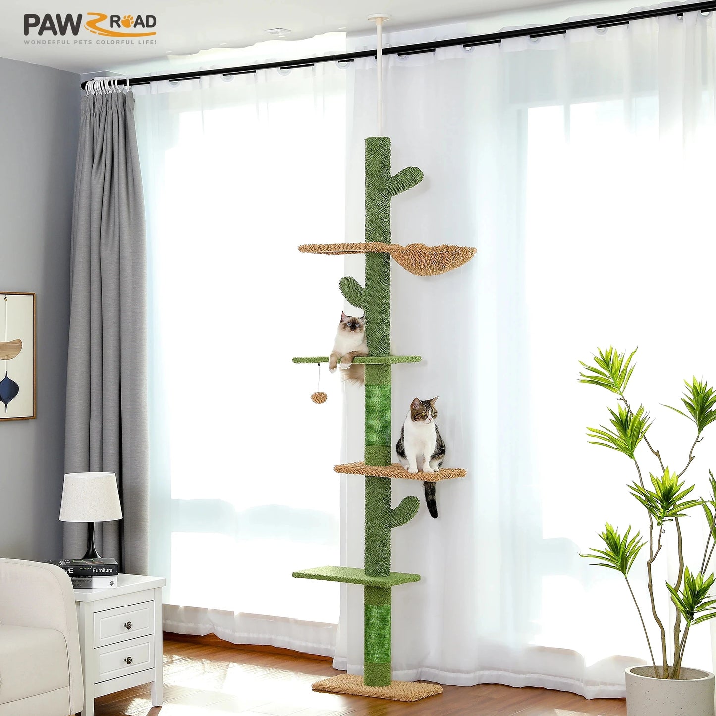 PAWZ Road Cat Tree 5 Tier Floor to Ceiling Climbing Tower Scratching Post