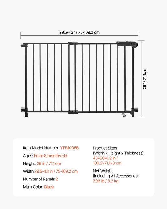 SucceBuy Adjustable Baby Gate for Pets and Kids Stainless Steel