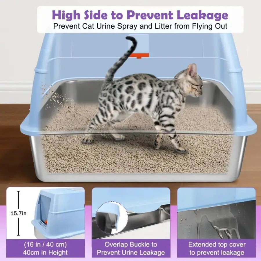 XL Stainless Steel Litter Box with Top Exit Design for EasyClean and Odor Control Fully Enclosed Structure with Activated Charc by Furtastic Pet Essentials