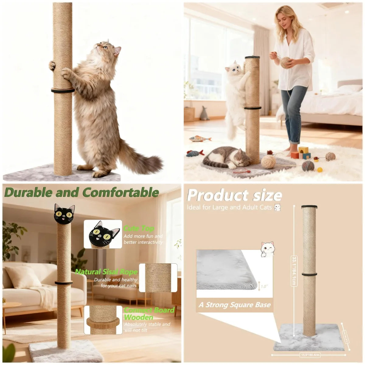 Cat Scratching Post With Sisal And Plush Pad Indoor Cats