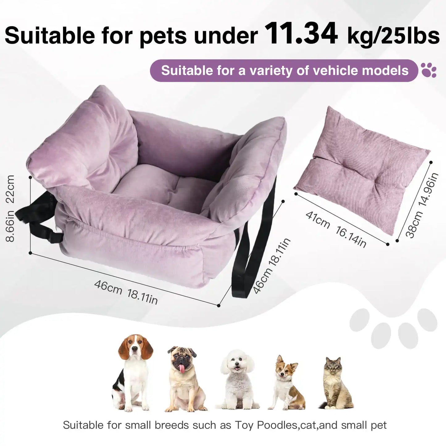 2 In 1 Dog Car Seat Carrier Bag Detachable Handles