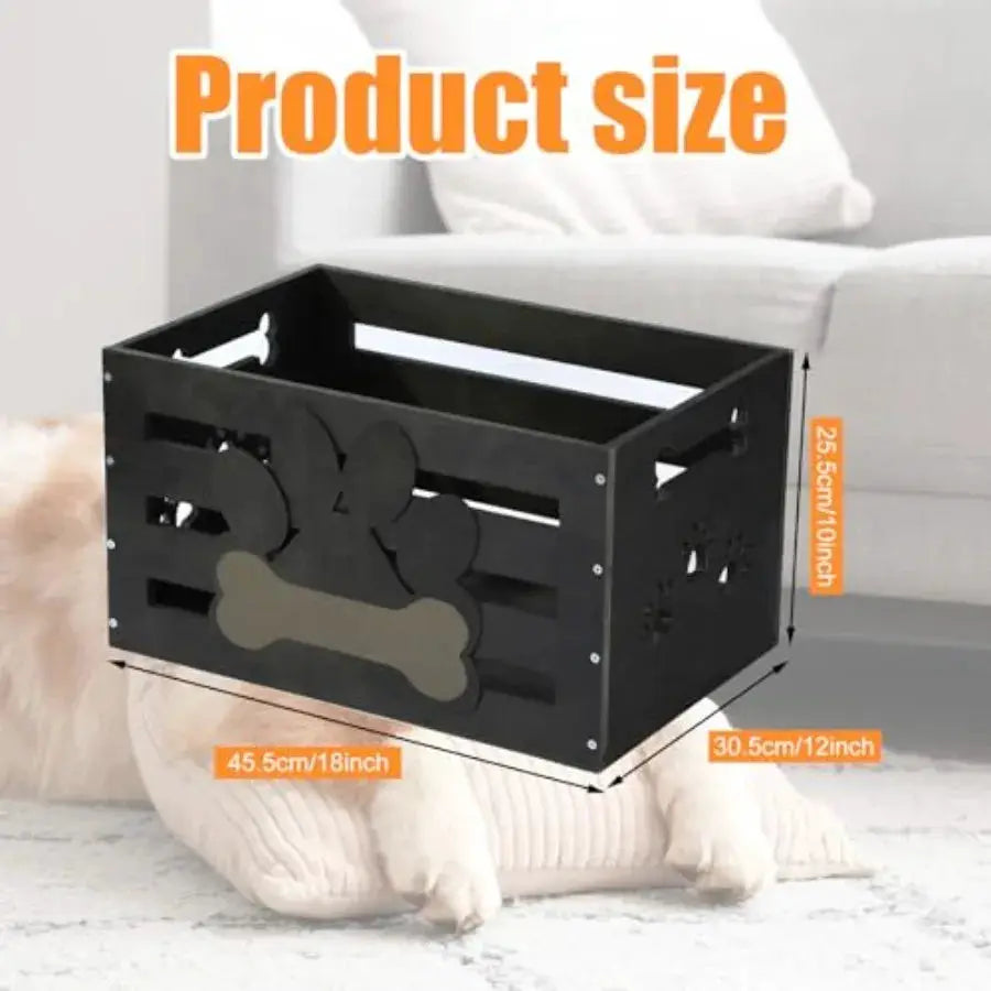 Large Dog Toy Basket Wood Dog Toy Bin Storage Baskets Box with Handles and Label Position Design Large Organizer with Paw Patte by Furtastic Pet Essentials