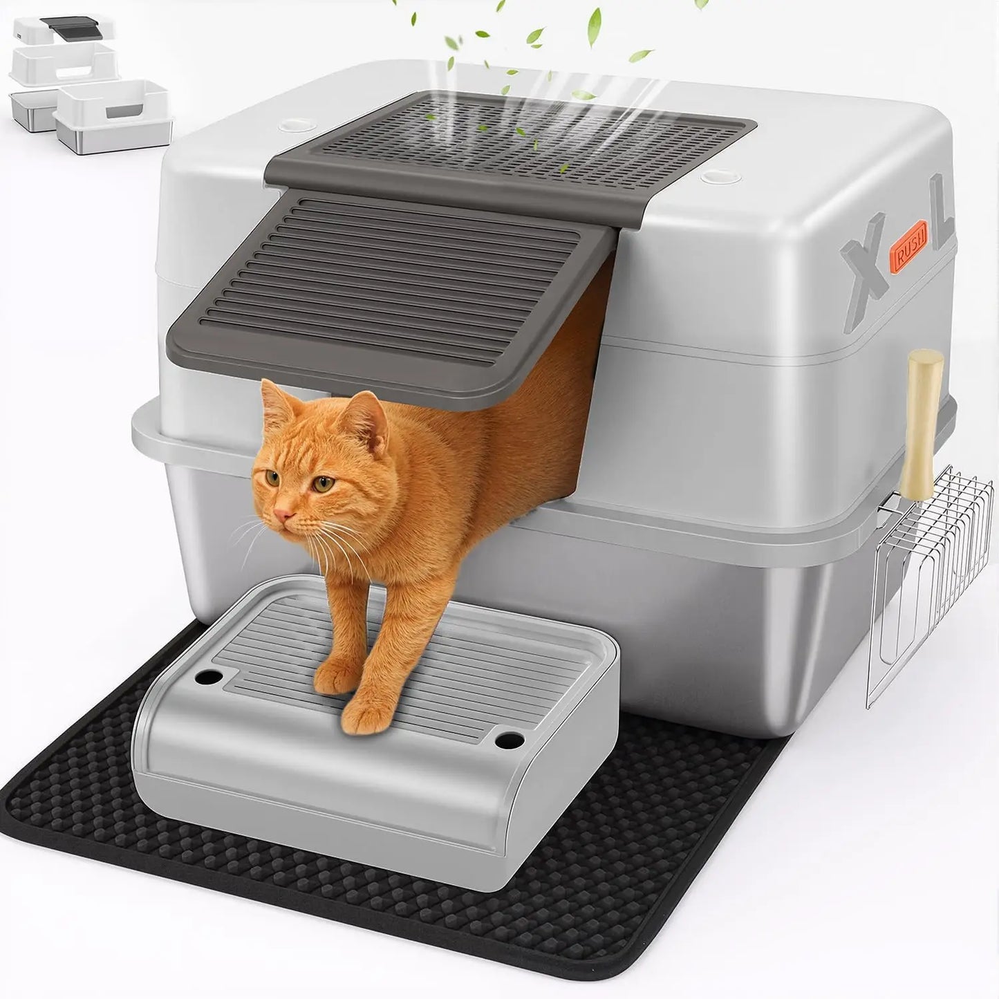 XMSJ Stainless Steel Enclosed Cat Litter Box With Lid
