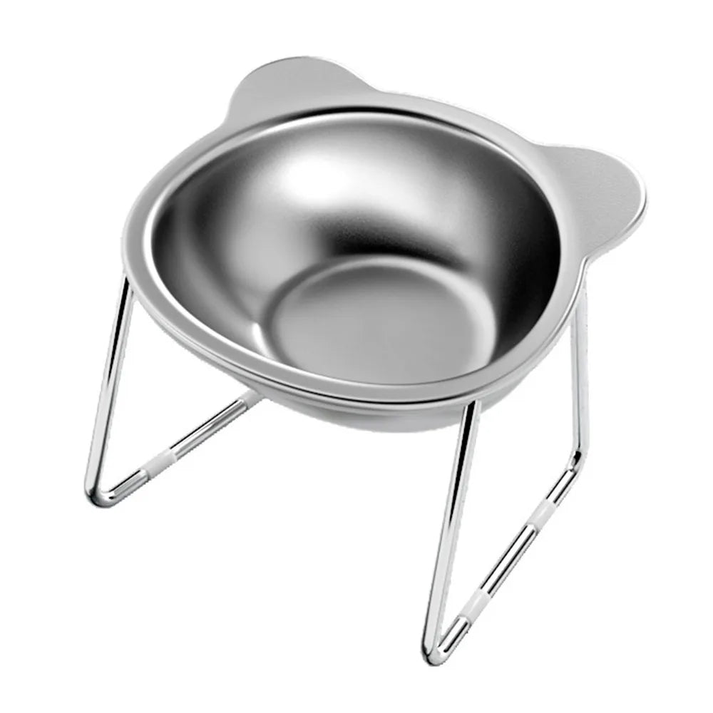 Raised Cat Feeding Bowls With Tilted Neck Guard 304 Stainless