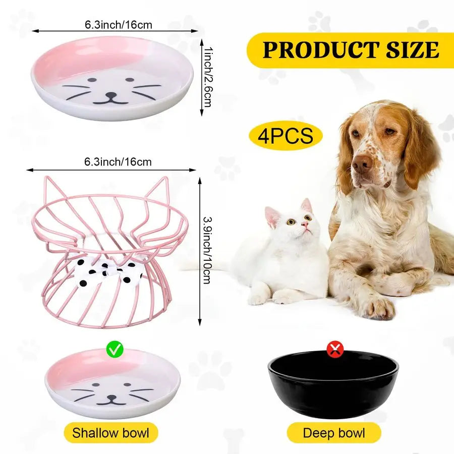 XMSJ Cat Feeder Elevated Ceramic Bowls With Metal Stand