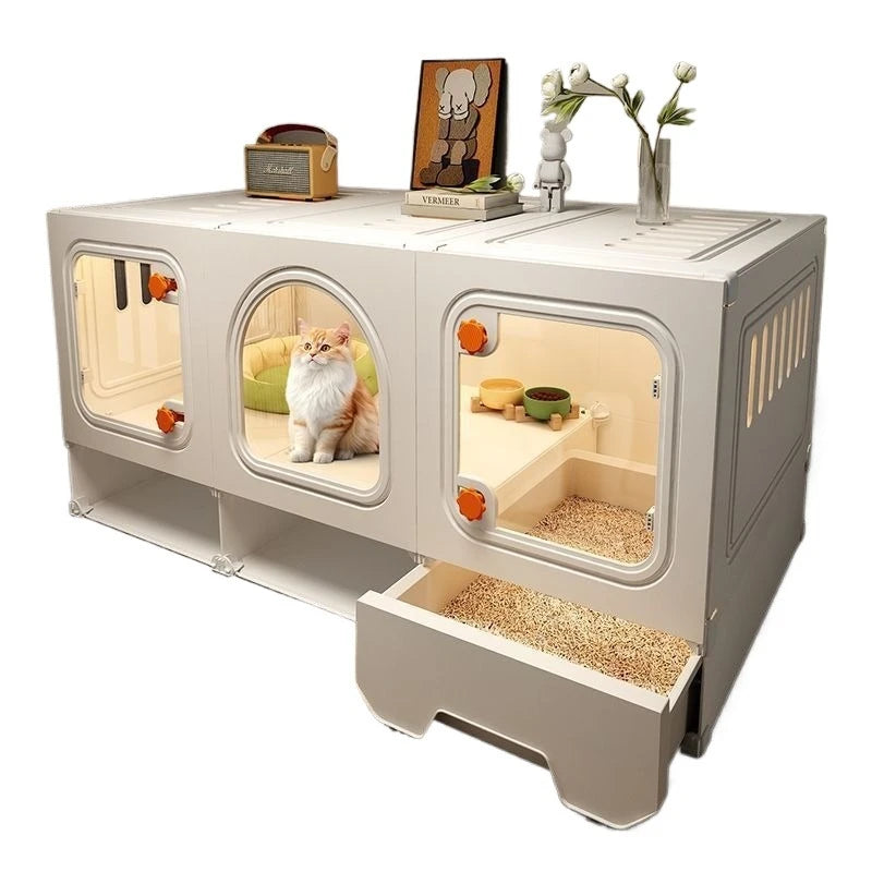 LZJV Cat Habitat Enclosure With Transparent Drawer And Storage