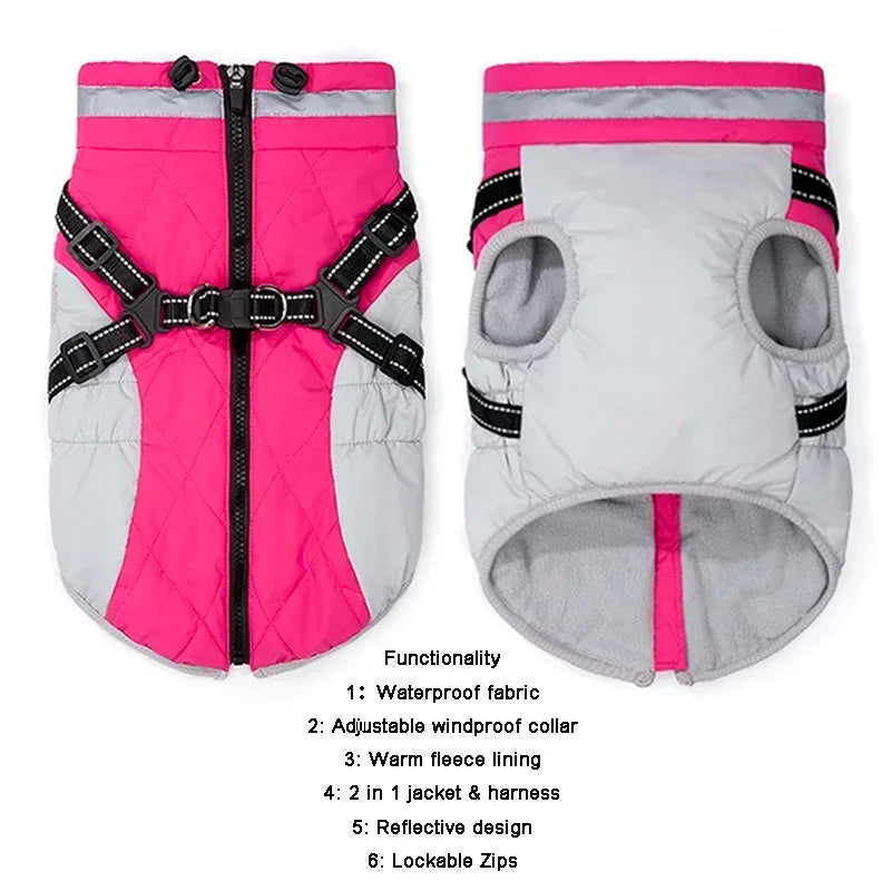 CDDMPET Waterproof Dog Jacket With Harness Winter Coat For Dogs