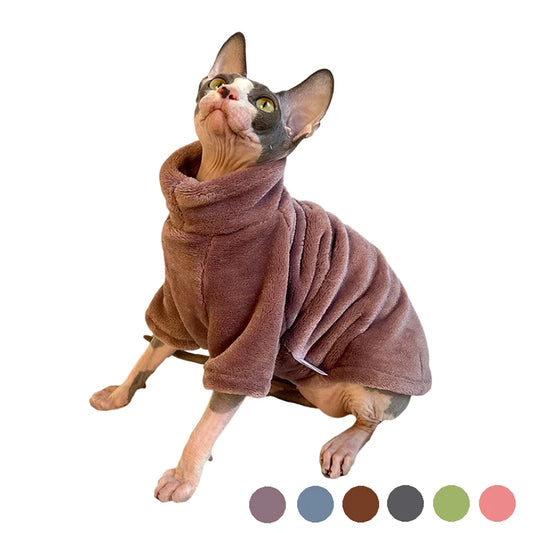 Velvet Hairless Cat Vest Turtleneck Winter Sphynx Kitten Clothing