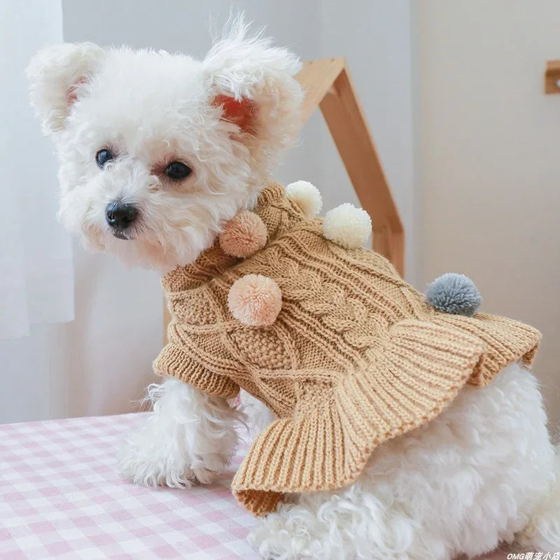 PETCIRCLECN Thick Cozy Wool Knit Dog Sweater Dress