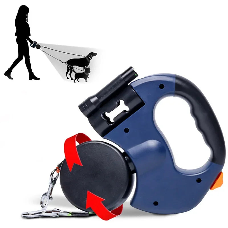 NONECN 3in1 Auto Retractable Dog Leash Flashlight Poop Bag Dispenser
