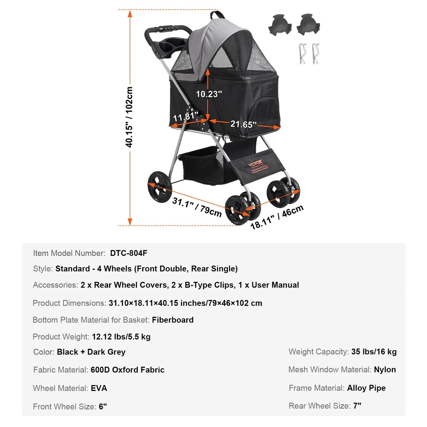 SucceBuy Pet Stroller Carrier For Dogs And Cats With Brakes